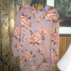 Cure 2X Semi-Sheer Floral Blouse